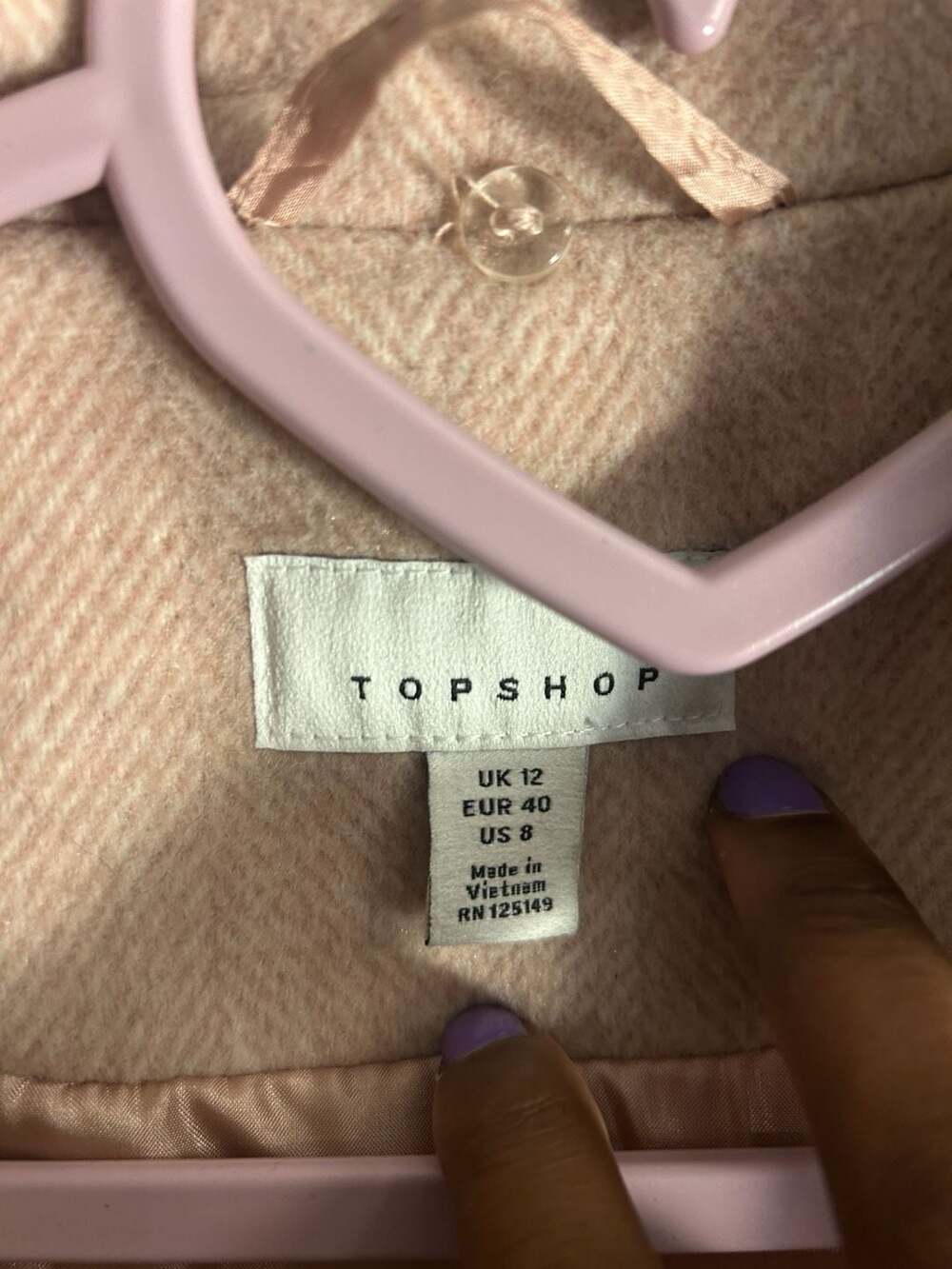 Topshop Pink Herringbone Wool Blend Single Breasted Coat Size US 8 UK 12 - Picture 2 of 5